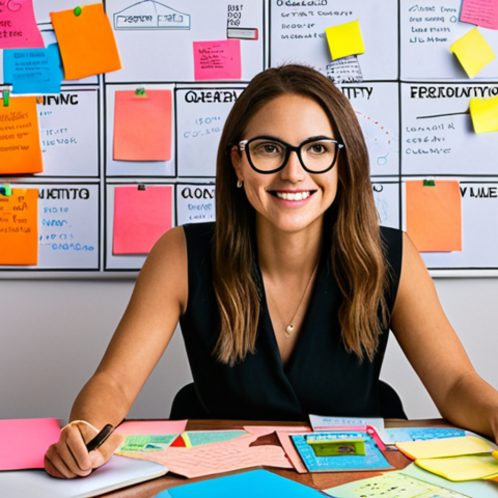 **Image Prompt 1: Defining Goals and Values**
   - Create an illustration of a solopreneur sitting at a desk, surrounded by vision boards and post-it notes that highlight their goals and values. The scene should convey creativity and ambition, with keywords like "Collaboration," "Creativity," and "Innovation" visibly written.