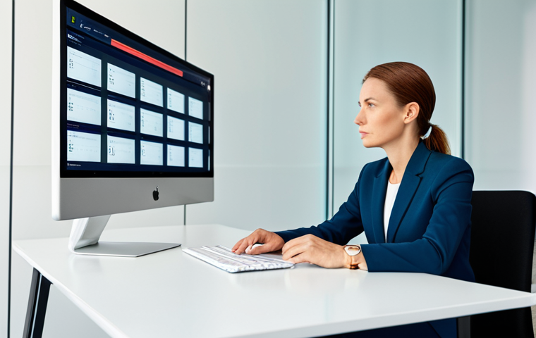 A thoughtful Polish professional woman, in her late 30s, wearing a modest business suit, seated at a modern, clean desk. She is looking contemplatively at a digital display showing a sophisticated brand color palette and elegant typography. The background is a minimalist office space with soft, natural lighting. The image emphasizes reflection and brand identity. fully clothed, appropriate attire, safe for work, professional, perfect anatomy, correct proportions, well-formed hands, proper finger count, natural body proportions, high quality photography, sharp focus, vibrant colors.