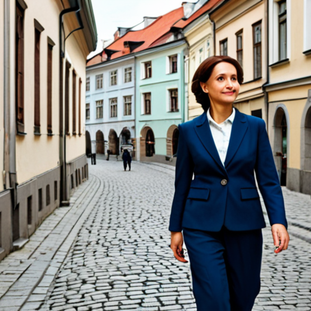 Business in Warsaw**
"A professional businesswoman in a modest business suit, walking confidently through the Old Town of Warsaw, Poland. Cobblestone streets, historical architecture in the background. Fully clothed, appropriate attire, safe for work, perfect anatomy, natural proportions, professional photography, high quality, family-friendly."
**