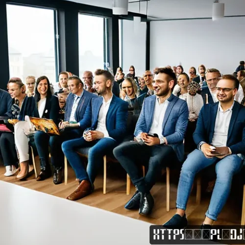 Home 32 효율적인 네트워킹을 위한 솔로프레너 기술 - A professional networking event in Warsaw, Poland, showing a diverse group of well-dressed soloprene...