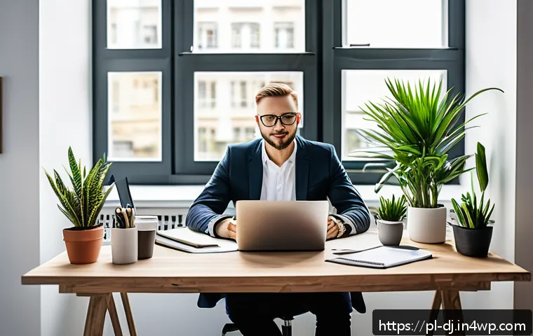 솔로프레너 네트워크의 성공 사례 분석 - A confident Polish solopreneur working at a modern home office desk with a laptop and smartphone, su...